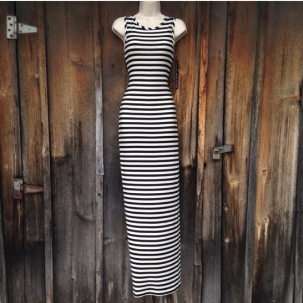 NWT Black White Stripe Maxi Dress Size S